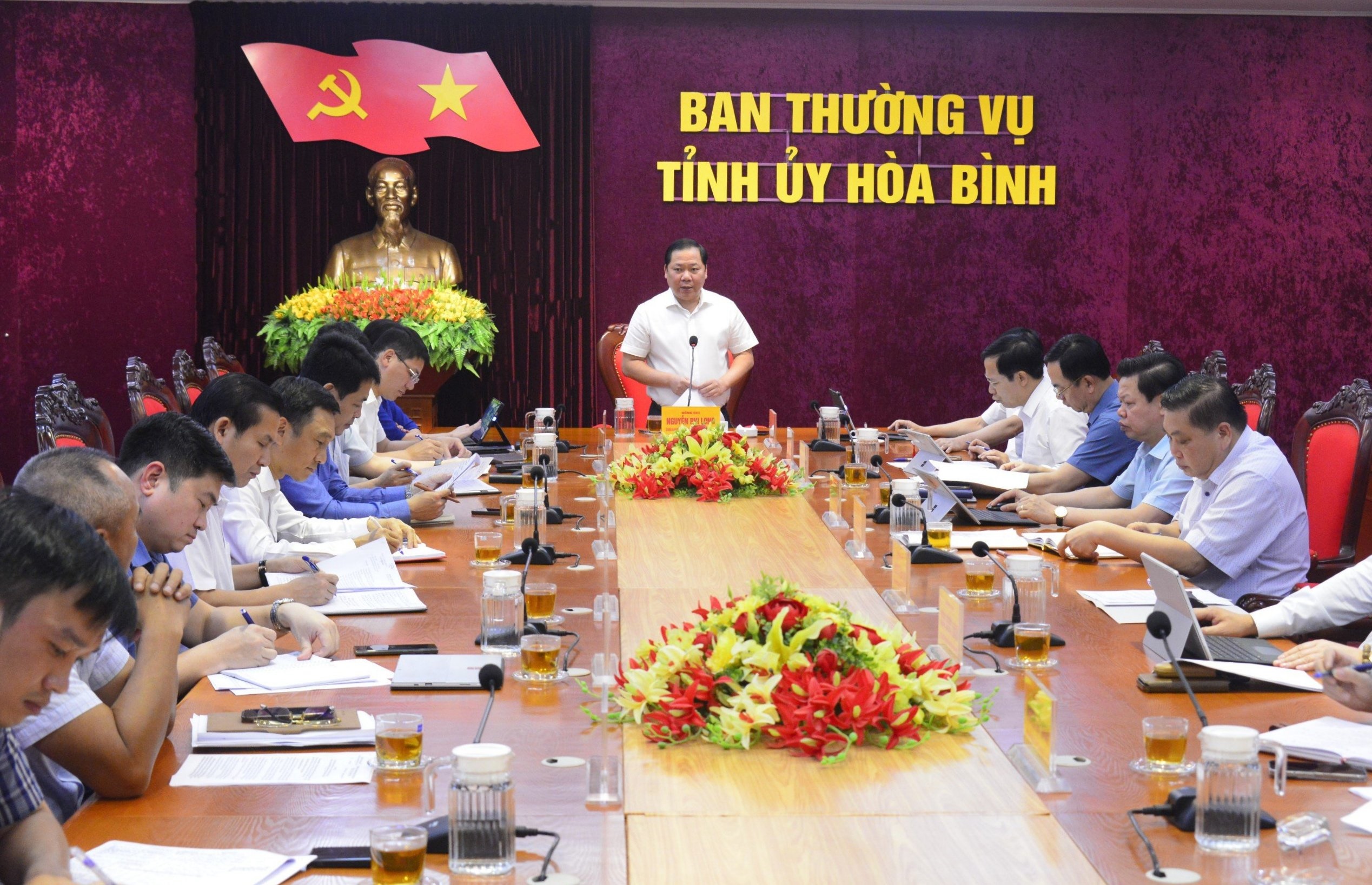 Đồng chí Nguyễn Phi Long, UV dự khuyết BCH TƯ Đảng, Bí thư Tỉnh ủy, Trưởng BCĐ các dự án trọng điểm của tỉnh phát biểu chỉ đạo hội nghị.